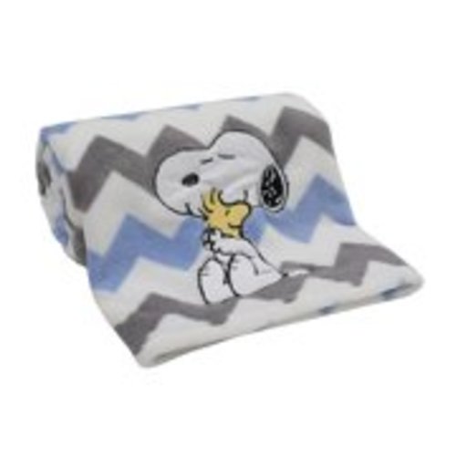 Lambs & Ivy My Little Snoopy Blue/Gray/White Chevron Baby Blanket, Polyester By Visit the Lambs Ivy Store