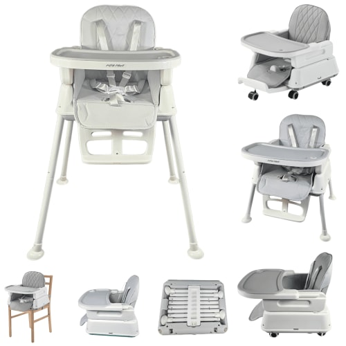 P@B PBell Baby High Hhair;  7 in 1 Multi-function baby folding wheels baby feeding high chair (Grey)