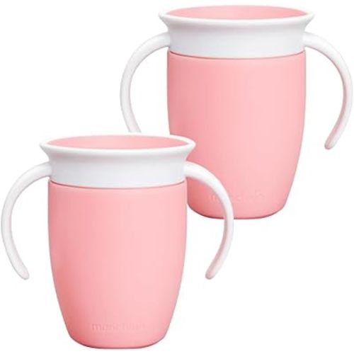 Munchkin Miracle 360 Cups for Toddlers sippy cups, toddler cups spill proof with Dentist Recommended Spoutless Design, BPA-Free Kids Cups, Easy to Clean, 7oz, 6 Months (Rose 2 Count)