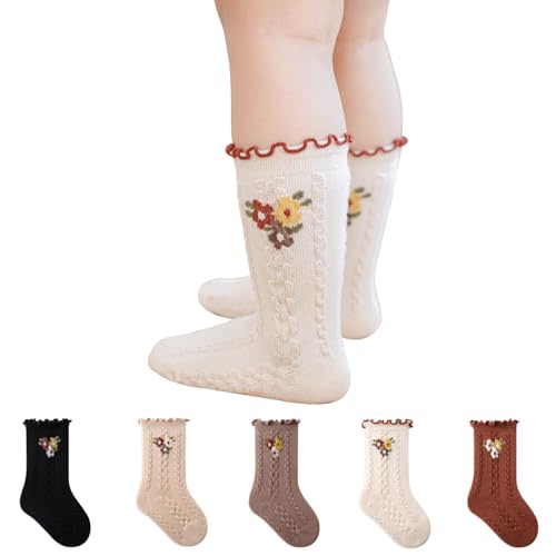 HOUSEYUAN Toddler Ruffle Baby Girls Socks Cute Princess Knit Cotton Lace Top Frilly Infant White Dress Socks