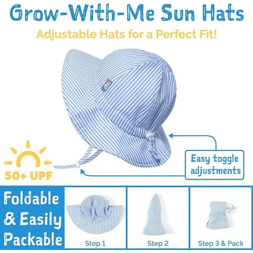 JAN & JUL Adjustable Cotton Floppy Sun-Hat with 50+ UPF Protection - Blue Stripes - 6-24 Months
