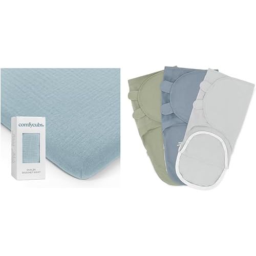 Comfy Cubs Muslin Bassinet Sheet & Swaddles Bundle