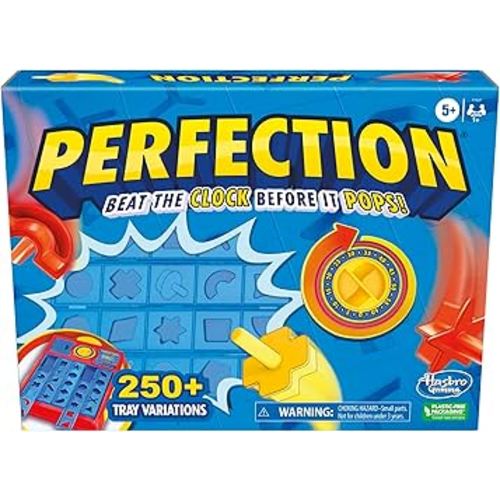 Hasbro Gaming Perfection Game for Kids Ages 5 and Up, Pop Up Game, Customize The Tray for Over 250 Combinations, Kids Games, Games for 1+ Players