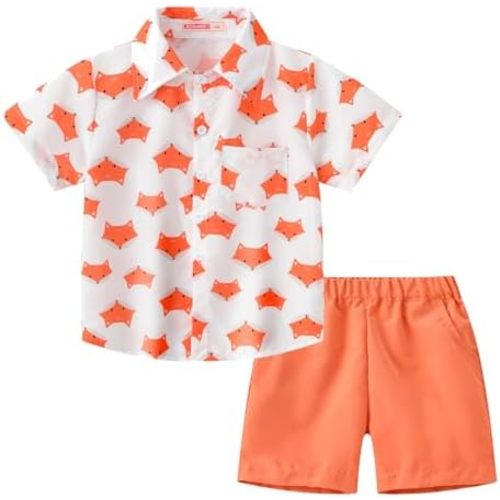 Toddler Baby Boys Hawaiian Outfits Summer Beach Button Down Shirts Casual Shorts Shirt Sets for Kids