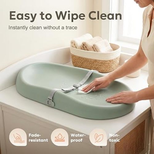 Mallify Baby Changing Pad with Waterproof and Non-Toxic Surface, Changing Table Pad with Adjustable Safety Belt, Easy-Clean & Portable Changing Pad for Dresser(Green)