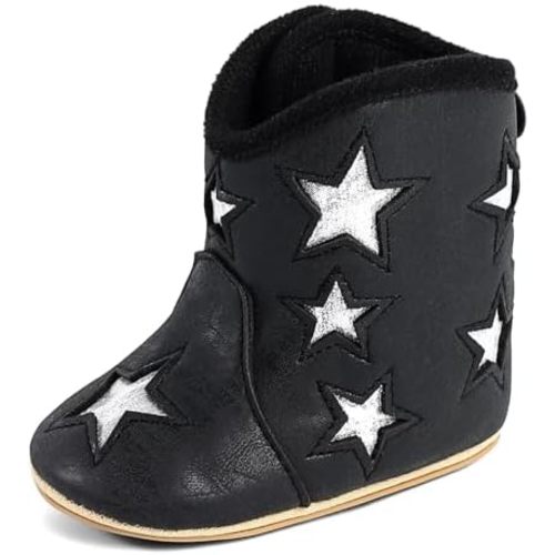 MK MATT KEELY Leather Western Boots Cowboy Bootie Soft Sole Non-Slip Crib Shoes for Baby Infant Toddler Girls Boys Newborn