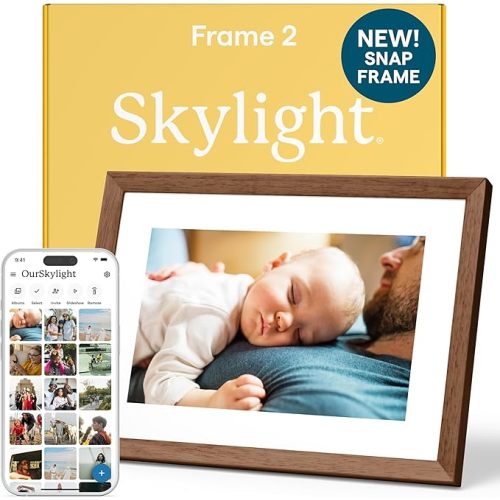 Skylight Digital Picture Frame 2 – 10" Full HD Wi-Fi Touch Screen, 16GB Digital Photo Frame, Load Photos & Videos Directly from Phone, Anti-Glare – Ideal for Personalized Gifting, Walnut