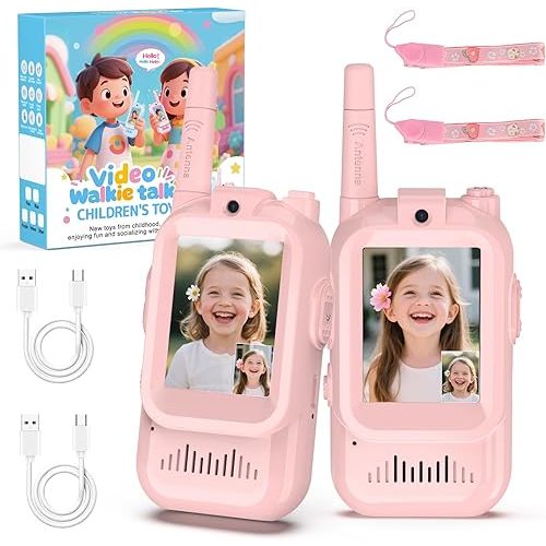 BlueFire Kids Walkie Talkies with Video – Screen Display Toy Radios with Voice Effects, One-on-One Pairing, Long Range – Birthday Toys Gifts for Boys & Girls Ages 3–12 (Pink)