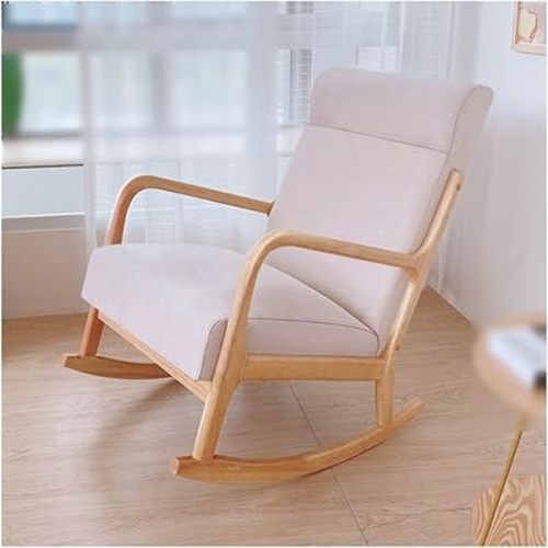 Nursery Rocking Chairs Recliner, Lawn Chair Rocker, Modern Chair with Upholstered Wingback Sofa Chair with Armrest Headrest Wooden Legs Single Leisure Chair for Living Room