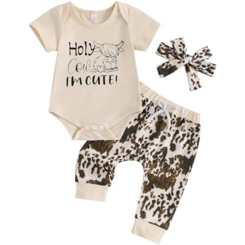 Chloefairy Western Baby Boy Girl Summer Clothes Holy Cow I'm Cute Romper Newborn Long Pants Set Cowgirl Cowboy Outfit