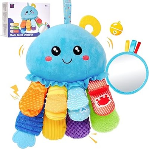hahaland Baby Toys 0-6 Months - Soft Sensory Tummy Time Teething Toy with Queaky Crinkle Rattle Mirror for Infants Hanging Carseat Stroller Toys Developmental Newborn 3 4 5 6 Month Baby Shower Gifts