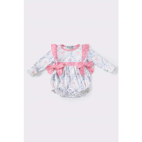 Pink bow floral print girl bubble – Essential Southern Charm