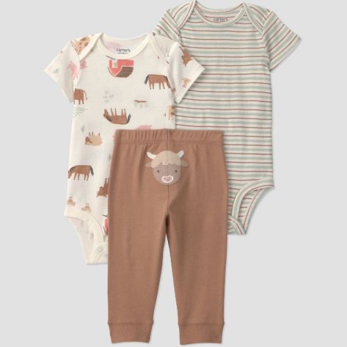 Carter's Just One You® Baby Boys' 3pc Farm Animal Printed Bodysuit and Pants Set - Brown Newborn