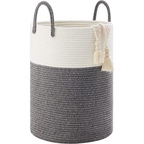 Woven Rope Laundry Hamper Basket by YOUDENOVA, 58L Tall Luandry Basket, Baby Nursery Hamper for Blanket Storage, Clothes Hamper for Laundry in Bedroom-Large- Dark Grey