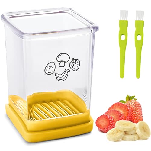 ERHIRY Cup Slicer, Stainless Steel Strawberry Slicer Egg Slicer Banana Slicer Fruit Slicer, Speed Fruit Cutter with Push Plate, Quickly Making Fruit Vegetable Salad, Must Have Kitchen Gadget (Yellow)
