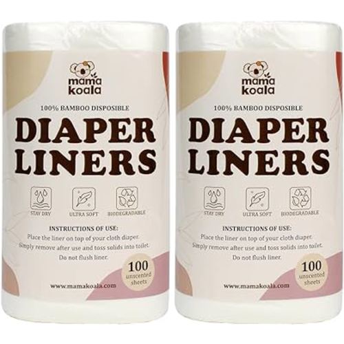 Mama Koala Disposable Bamboo Diaper Liners for Cloth Diapers, 200 Sheets(2 Pack)