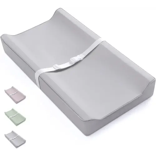 Blissful Diary Vegan Leather Baby Changing Pad with Waterproof & Wipe-Clean PU Cover, Standard Size Cozy Diaper Changing Pad for Dresser and Table, Light Gray