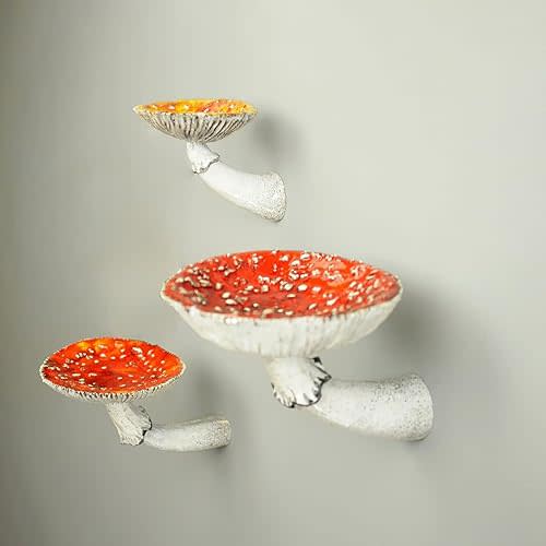 Kunyeah Mushroom Hanging Shelf,Wall Floating Shelf Mushroom Shaped Resin Hanging Ornaments Home Decor Wall Storage Shelves for Bedroom, Living Room, Bathroom (Medium)