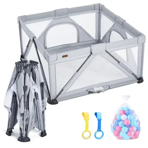 Baby Playpen Foldable, Playard for Babies and Toddlers, Portable Playpen Activity Center with 50 Balls+2 Handles for Travel, Indoor & Outdoor Play Pen with Mesh 59''x71''