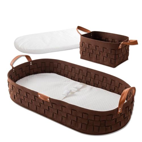 Baby Changing Basket, Baby Changing Pad with Wipeable Waterproof Pad, Small Storage Basket, Moses Basket for Baby Dresser,Living Room,Brown