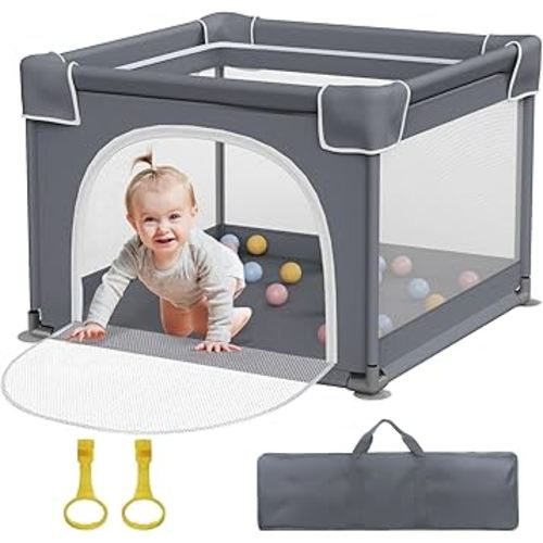 Small Playpen for Babies and Toddlers, 36"x36", Soft Breathable Mesh, Anti-Slip Base, Mini Baby Play Yard with Pull-Up Ring