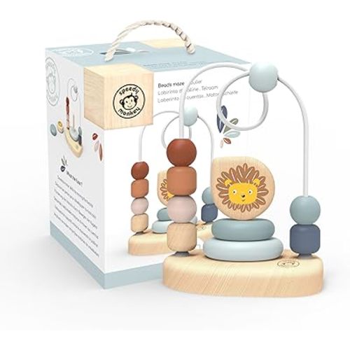 Speedy Monkey Lion Bead Maze, Colorful Wire Frame Toy with 7 Soft Beads, Promotes Dexterity, Hand-Eye Coordination & Color Recognition, Non-Toxic Paint, Ideal for Kids 1-3 Years