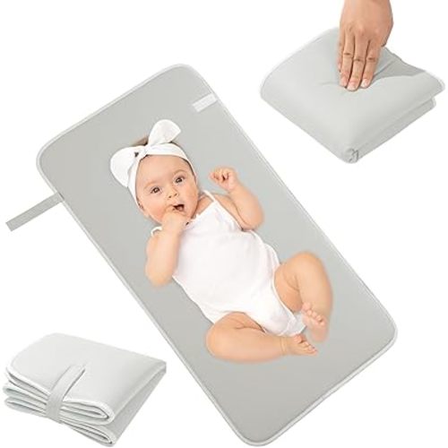 HOMBYS Waterproof PU Leather Portable Changing Pad,Wipeable Changing Pad for Travel with Foam Filling,Lightweight and Foldable Changing Mat for Diaper Bag,Grey