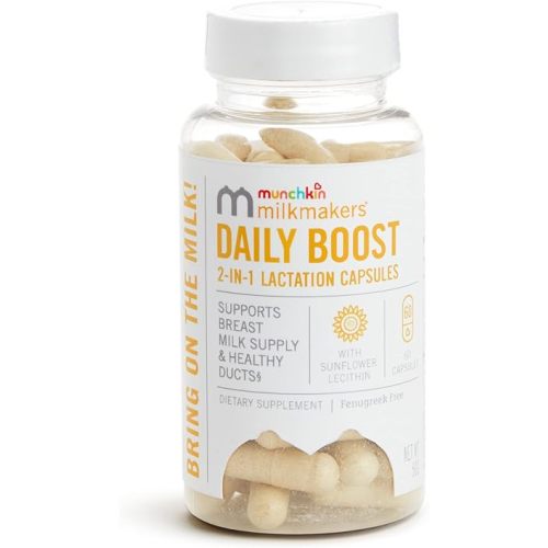 Munchkin® Milkmakers® Daily Boost 2-in-1 Lactation Supplements for Breastfeeding, Nursing & Pumping Moms - Fenugreek Free, 60 Capsules