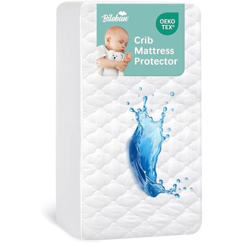 Crib Mattress Protector Sheets Fitted Waterproof Crib Mattress Pad Cover, Noiseless & Machine Wash 100% Absorbent Crib/Toddler Mattress Protector Sheet Quilted, White, 52" x 28"