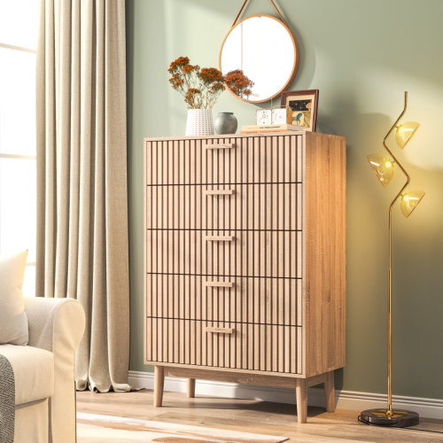 George Oliver 5 Drawer 31.5" W Double Dresser, Modern Wood Drawer Double Dresser & Reviews | Wayfair
