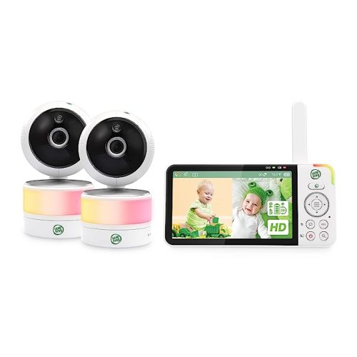 Leap Frog LF915-2HD Video Baby Monitor with 2 Camera, 5” 720p HD LCD Display, 360° Pan & Tilt with 8X Zoom Cameras, Color Night Vision, Night Light, Two-Way Intercom, Smart Sensors - 2 cam - 5" LCD