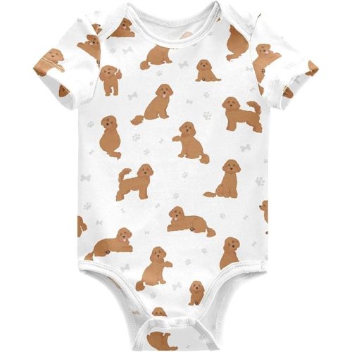 Pigsaly Cute Brown Cavapoo Dog Unisex Baby Bodysuits Bones Footprint Newborn Short Sleeve Summer Jumpsuit Boy Girl 3M