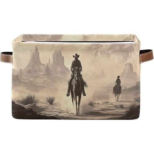 Western Cowboy Storage Basket Collapsible Fabric Storage Organizer Bins with Handles for Toys Clothes Closet Shelves Nursery Office