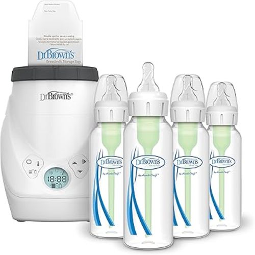 Dr. Brown's Milk Spa Breast Milk & Bottle Warmer with Anti-Colic Options+ Narrow Baby Bottles 8 oz/250 mL, with Level 1 Slow Flow Nipple, 4 Pack, 0m+