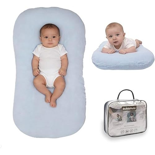 Bubbyhuts Baby Lounger - Snuggle Cozy Me Infant Lounger for Newborn 0-12 Months, Muslin Cover，Portable Breathable & Soft Baby Nest Lounger for Home and Travel - Blue