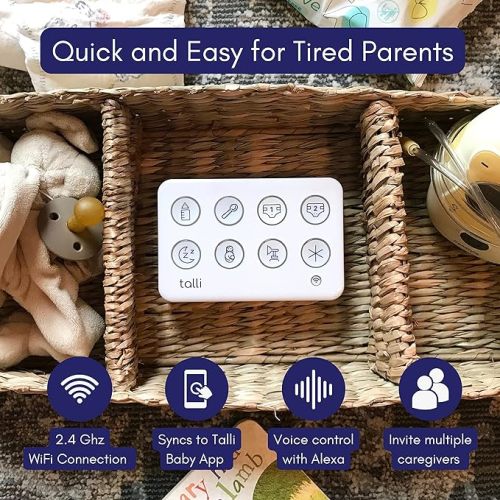 Talli Daily One-Touch Baby Tracker - Baby Monitor to Log Feedings, Diapers, Sleep & More - Electronic Journal Links to Mobile App for Real-Time Baby Monitoring & Tracking - Alexa Compatible - White - 1 Count