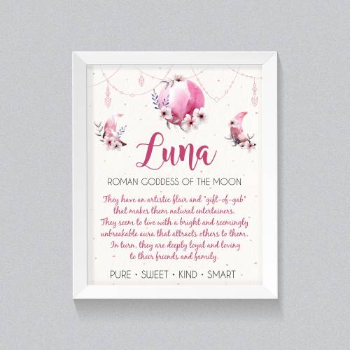 Luna Name Meaning | Digital Artwork | Baby Name Meaning Sign | New Mom Gift | Baby Shower | Nursery Decor | 3 different sizes