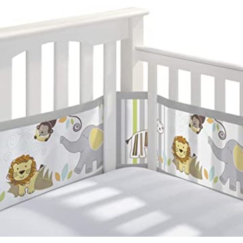 BreathableBaby Breathable Mesh Crib Liner – Classic Collection – Safari Fun Too – Fits Full-Size Four-Sided Slatted and Solid Back Cribs – Anti-Bumper