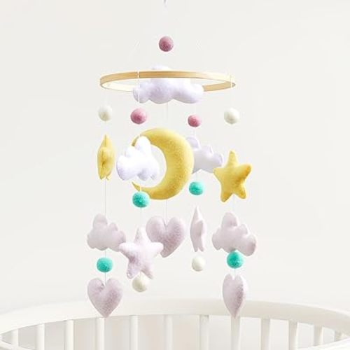 Baby Crib Mobile, Felt Stars and Moon Mobile for Boys and Girls, Baby Mobile for Bassinet, Baby Bedroom Hanging Nursery Decor Gift Set