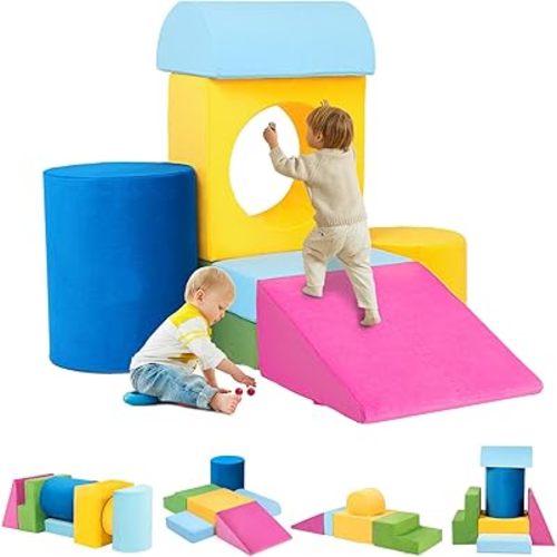 Toddler Climbing Toys Indoor, 7-Piece Colourful Foam Climbing Blocks, Soft Play Climbing for Toddlers, Modular Crawling & Sliding Play Set for Toddlers 1-3 Years Old(Small)