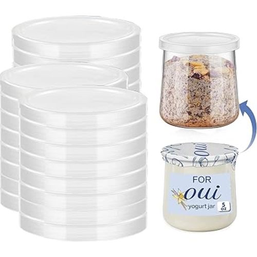 15PCS Yogurt Jar Lids - Clear Plastic, Reusable, BPA-Free Polypropylene, Screw Top, Transparent, Round, Microwaveable, Ideal for Oui Yogurt Jars, Glass Jars, and More