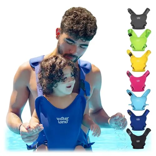 WaterLand Baby Carrier - Innovative Carrier You Can Use Both in Water & Land - Waterproof Infant Chest Holder with Adjustable Straps, Lightweight Toddler Harness for Pool & Beach (Blue)