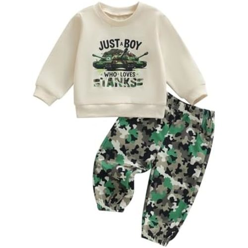 “Just a boy who loves tanks” WZTYYDS Toddler Baby Boys Fall Clothes 1T 2T 3T 4T 5T Kids Winter Outfit Letter Tank Pullover Sweatshirt Camouflage Pants Set
