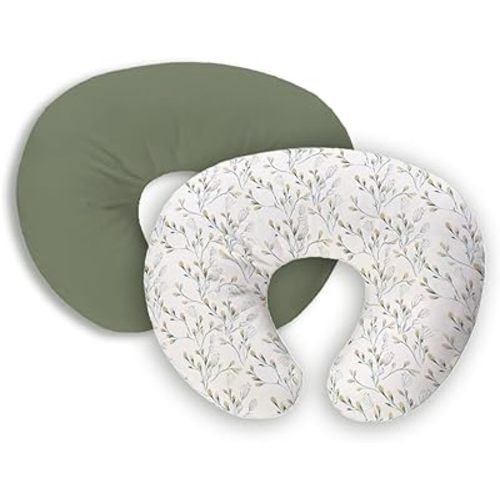 Nursing Pillow Cover, 2 Pack Stretchy Removable Nursing Covers for Breastfeeding Pillows, Ultra Soft Newborn Feeding Pillow Cover for Baby Girl and boy, Willow and sage Style