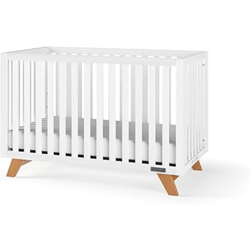 Child Craft SOHO 4-in-1 Convertible Crib, Baby Crib Converts to Day Bed, Toddler Bed and Full Size Bed, 3 Adjustable Mattress Positions, Non-Toxic, Baby Safe Finish (White/Natural)
