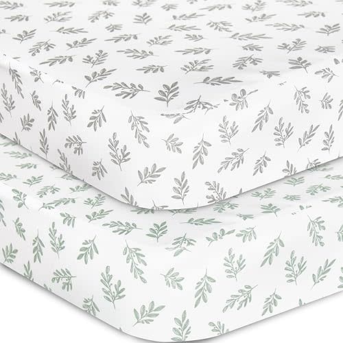 Crib Sheets Fitted for Boys and Girls, 2 Pack Crib Sheet Fits for Standard Crib Mattress, Neutral Toddler Bed Sheets, Lovely Print, 52”X 28”