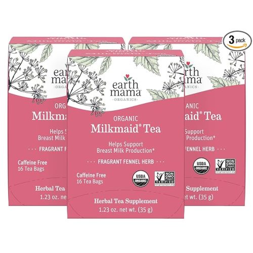 Earth Mama Milkmaid Lactation Tea | 100% Organic, Herbal Breastfeeding Tea Supports Breastfeeding + Breast Milk Supply Production, 16 Teabags Per Box (3-Pack)
