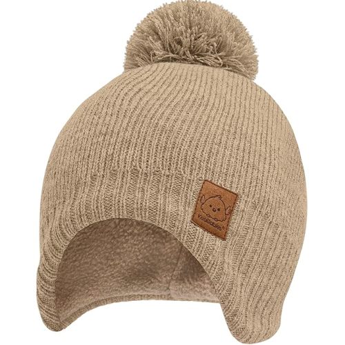 Baby Beanie Winter Hat 0-6 Months with Earflaps (Taupe, S)