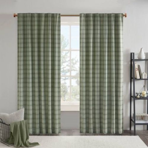 50"x95" Madison Park Light Filtering Preston Plaid Rod Pocket & Back Tab Curtain Panel With Fleece Lining Green: Thermal Insulated