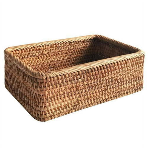 Hand-Woven Rattan Wicker Rectangular Storage Basket for Kitchen & Household Tools, Size S